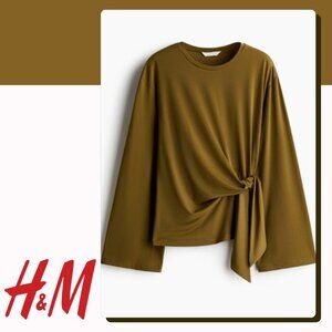 H&M Olive Green Long Sleeve Tie Front Top Size L
